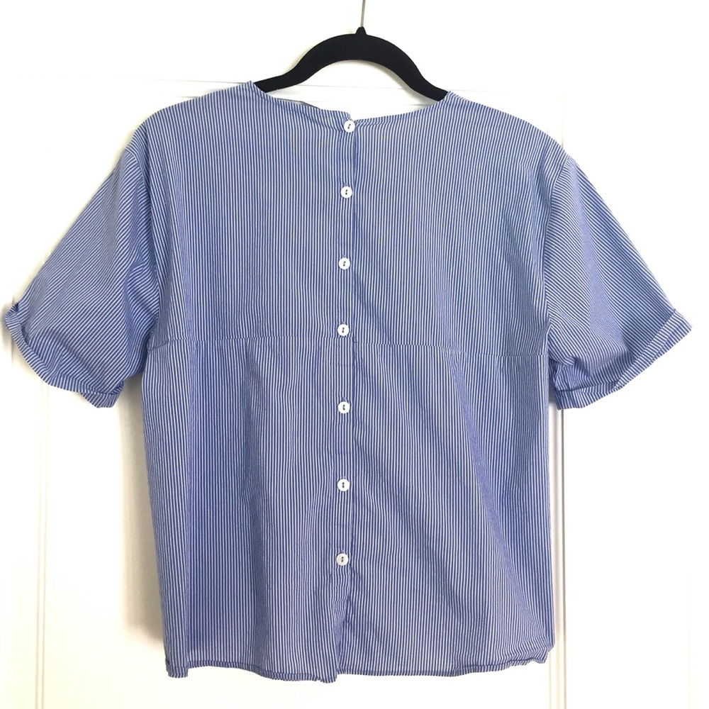 Zara Blue and White Striped Crop Top-S - Picture 3 of 4